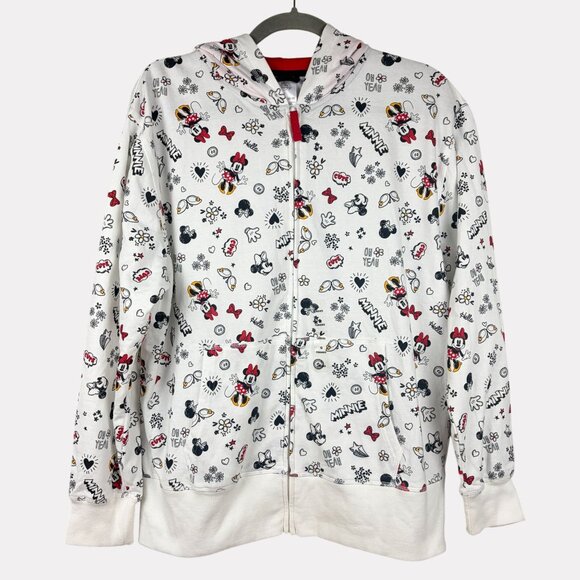 Disney Minnie Mouse Icons Full Zip Hoodie Womens Large White Black Red Hooded - Picture 11 of 11